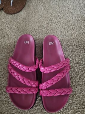 bp Pink Braided Triple-Strap Slide Sandals